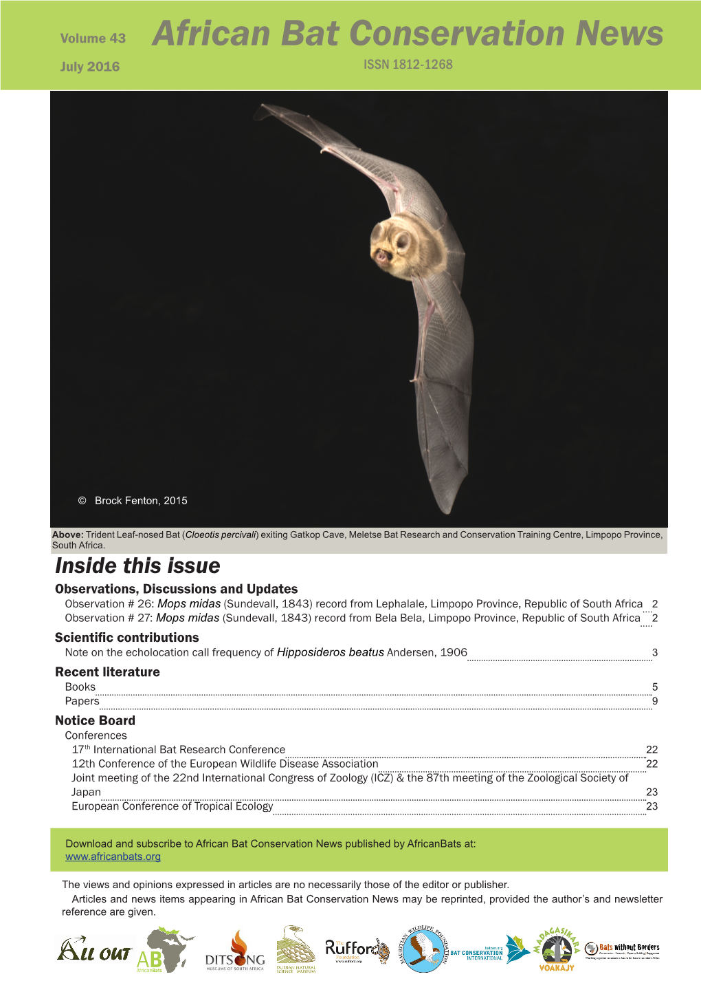 African Bat Conservation News July 2016 ISSN 1812-1268