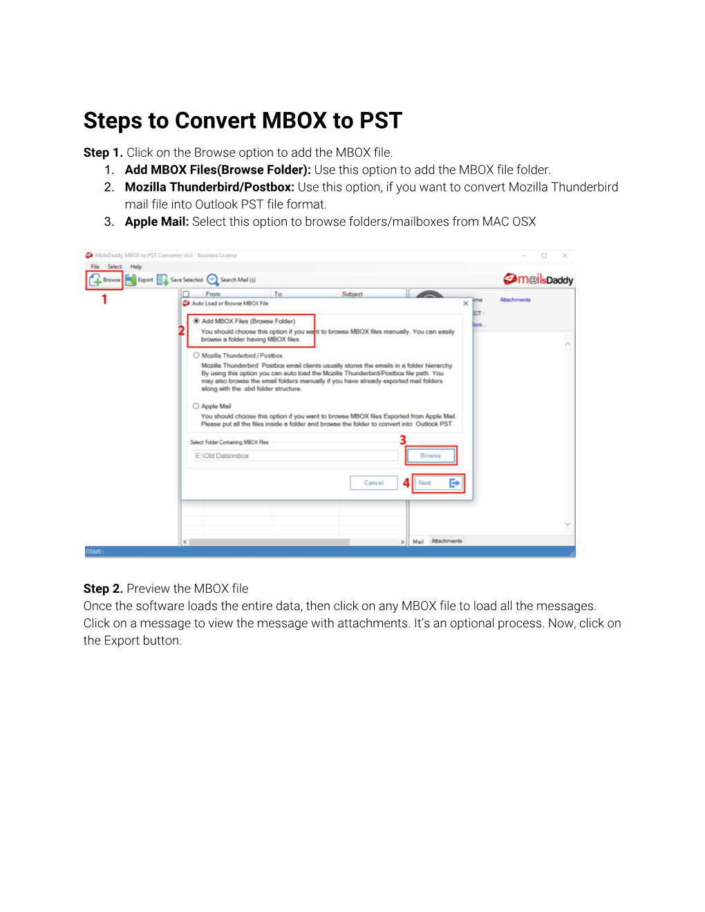 Steps to Convert MBOX to PST