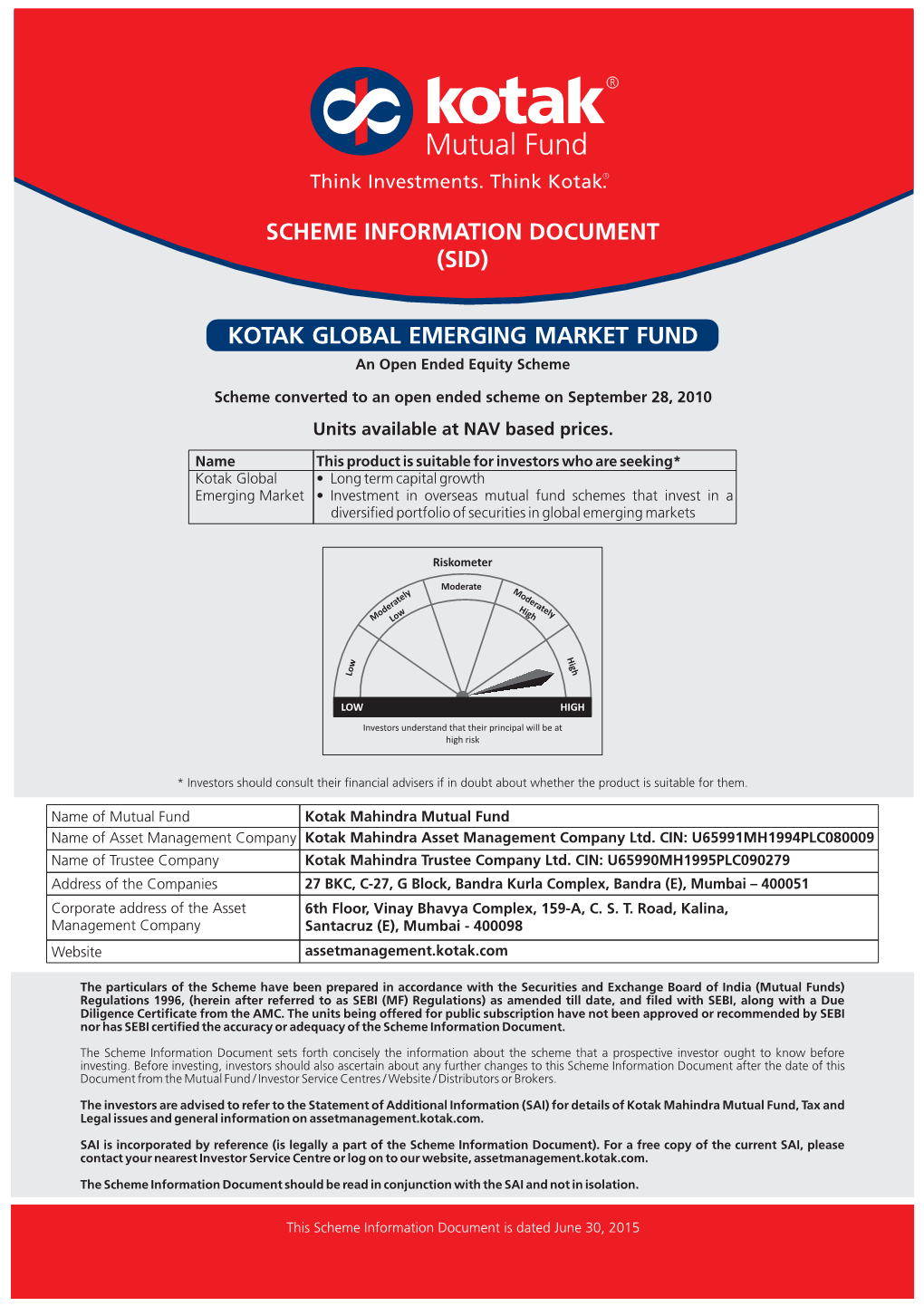 Kotak Global Emerging Market Fund Scheme Information Document
