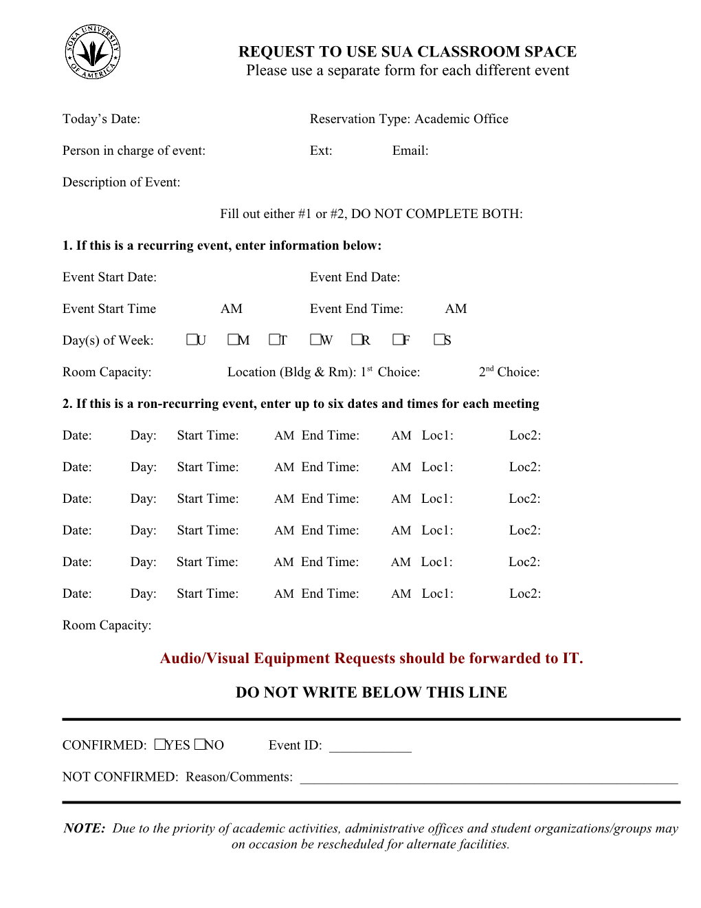 Request to Use Sua Classroom Space