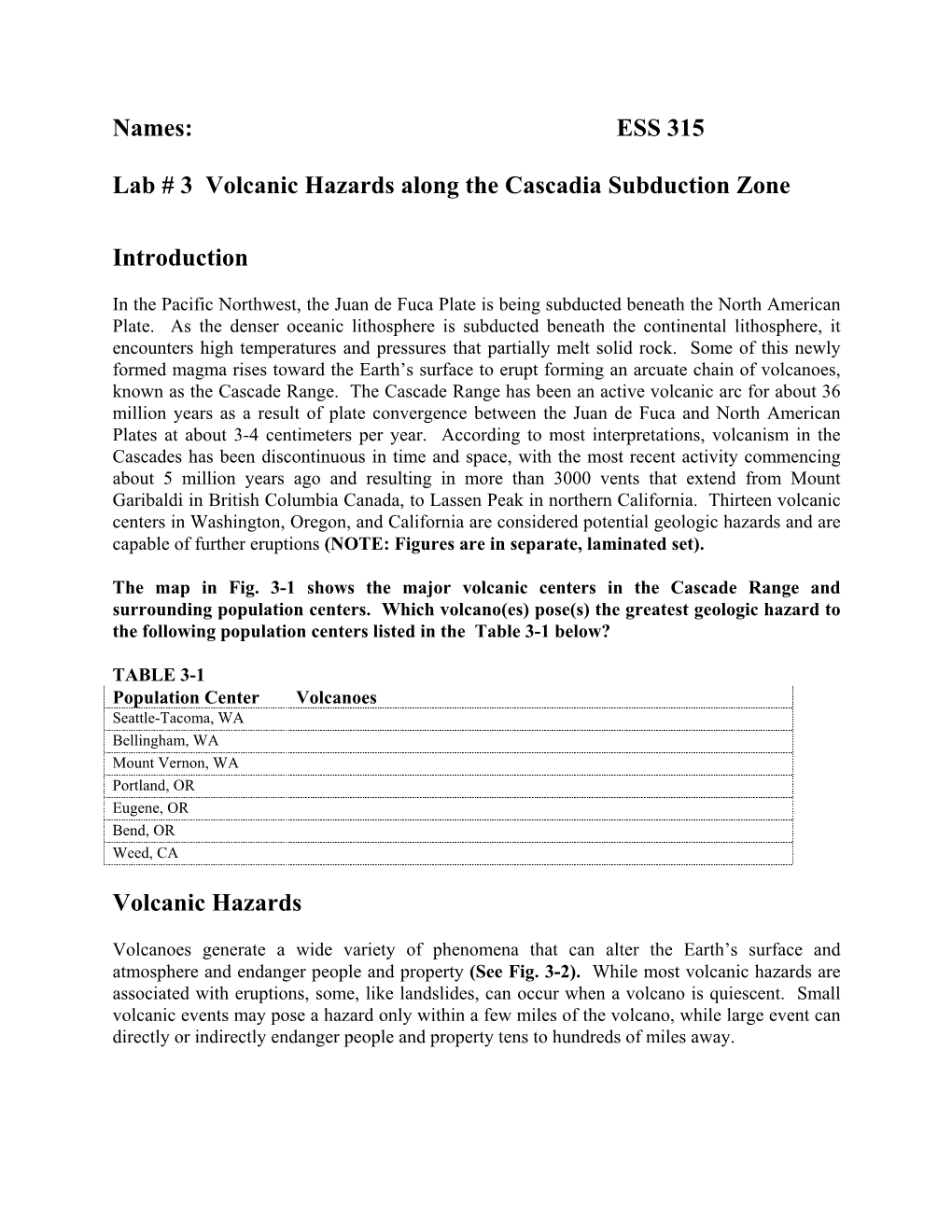 Volcanic Hazards Along the Cascadia Subduction Zone