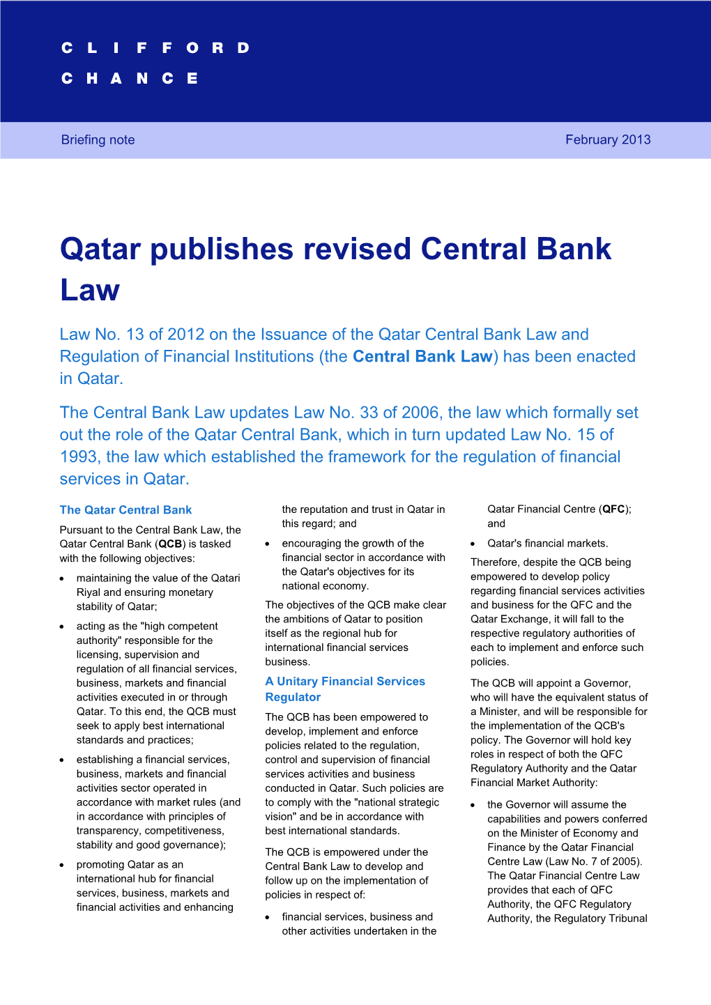 Qatar Publishes Revised Central Bank Law 1