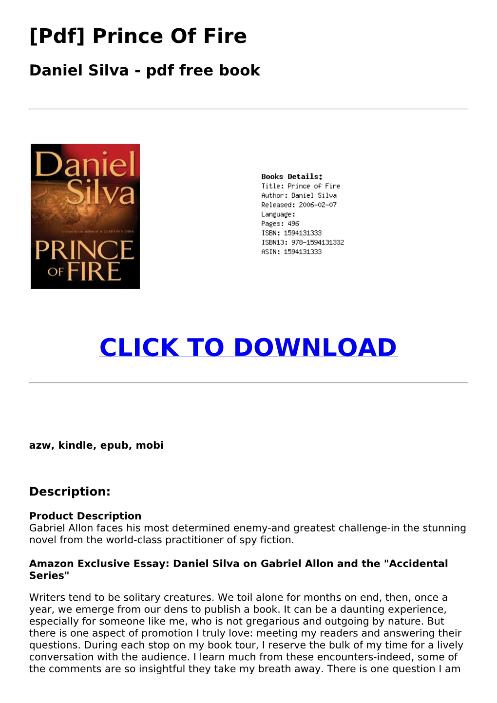 Prince of Fire Daniel Silva