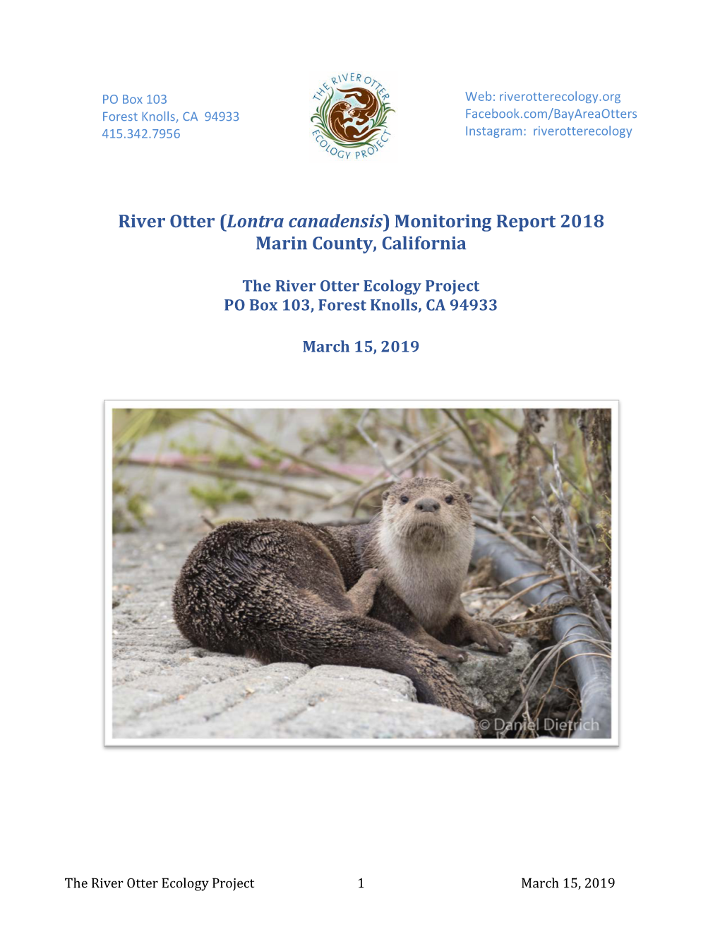 River Otter (Lontra Canadensis) Monitoring Report 2018 Marin County, California
