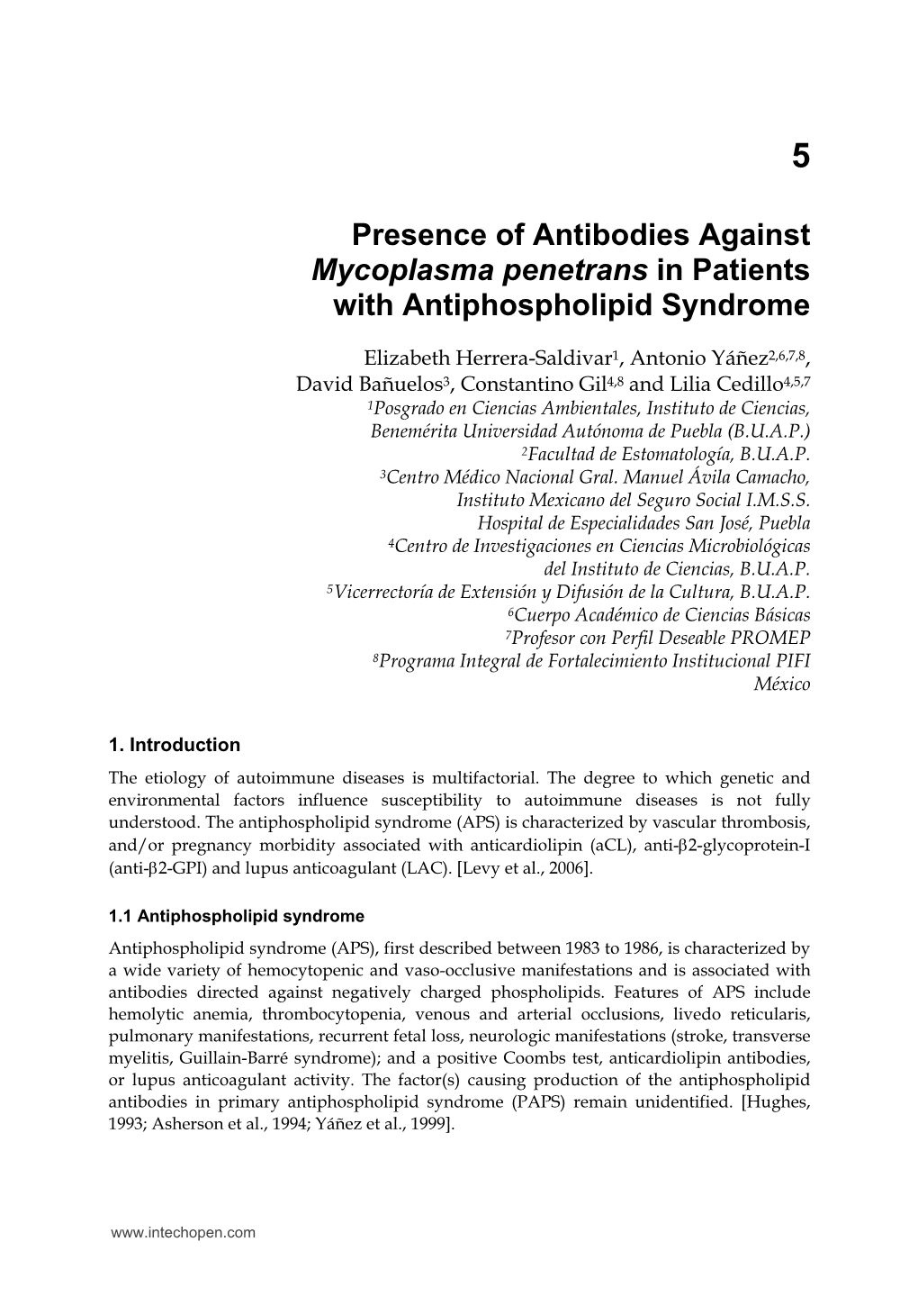 Presence of Antibodies Against Mycoplasma Penetrans in Patients with Antiphospholipid Syndrome