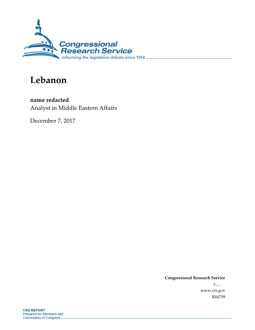 Lebanon Name Redacted Analyst in Middle Eastern Affairs