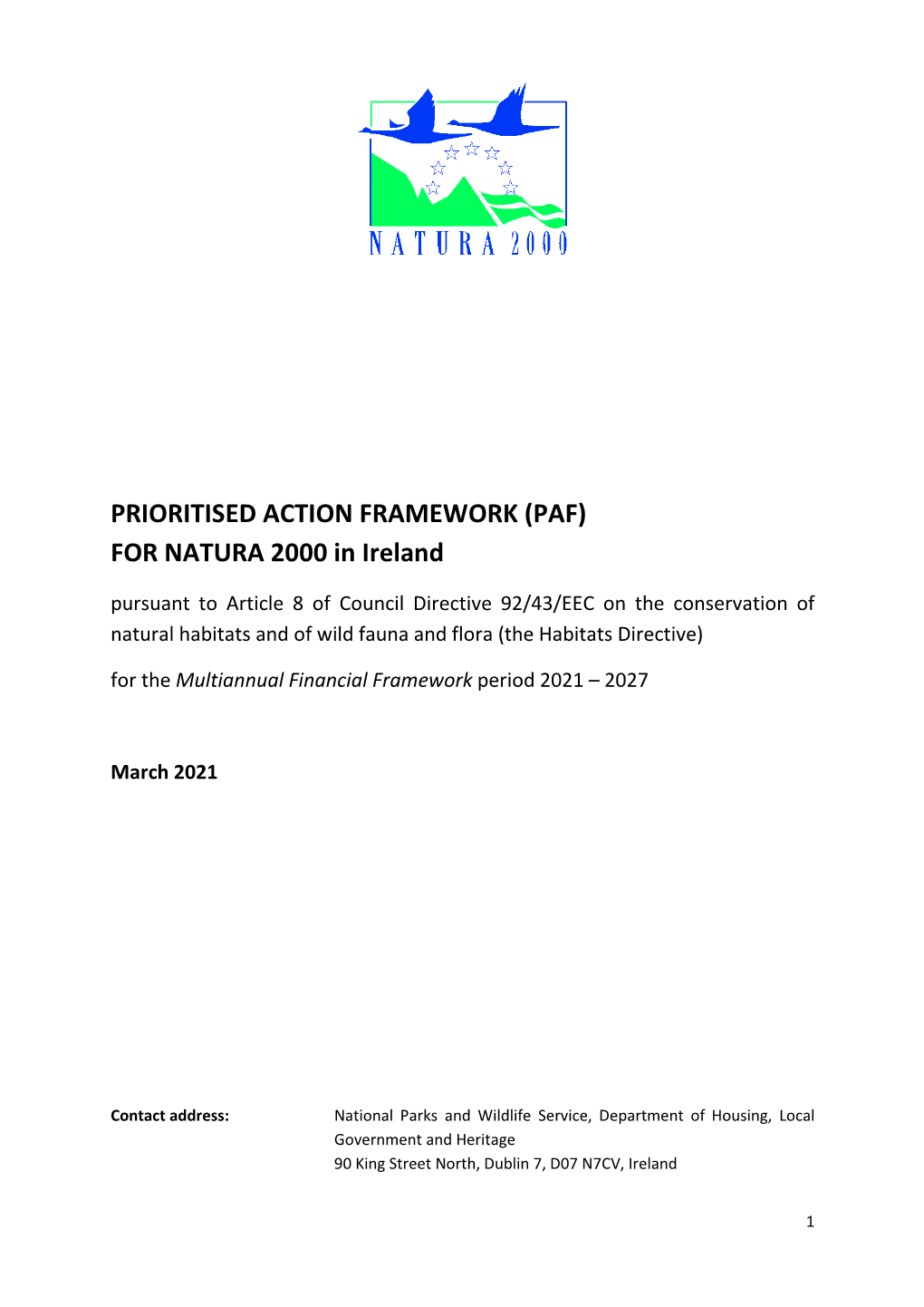 PRIORITISED ACTION FRAMEWORK (PAF) for NATURA 2000 in Ireland