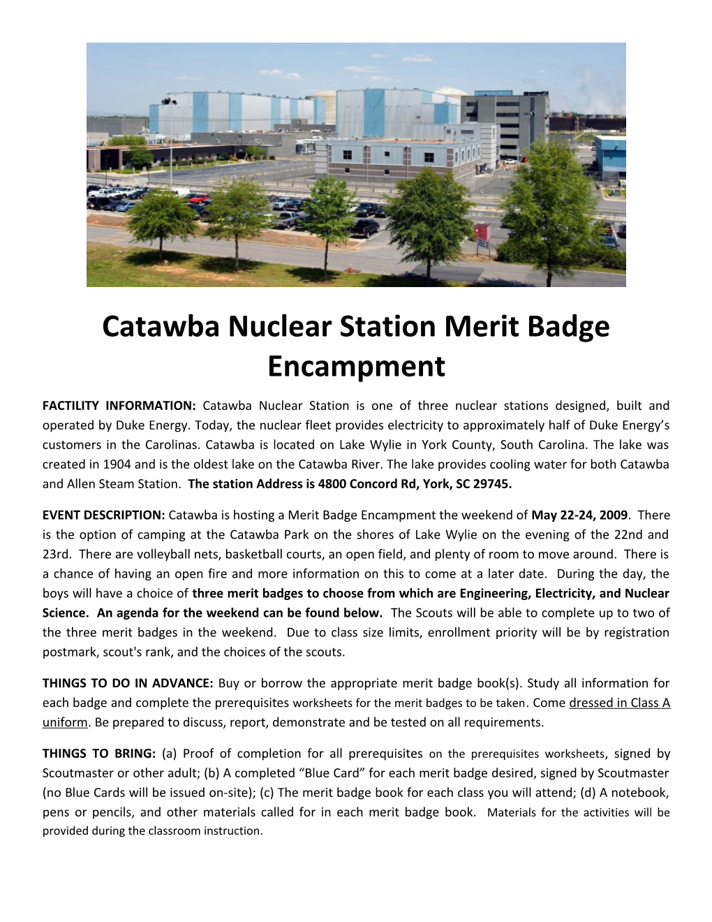 Catawba Nuclear Station Merit Badge Encampment