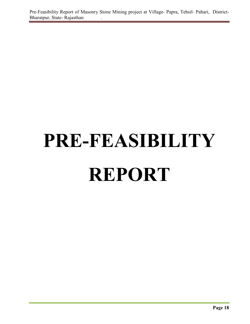 Pre-Feasibility Report of Proposed