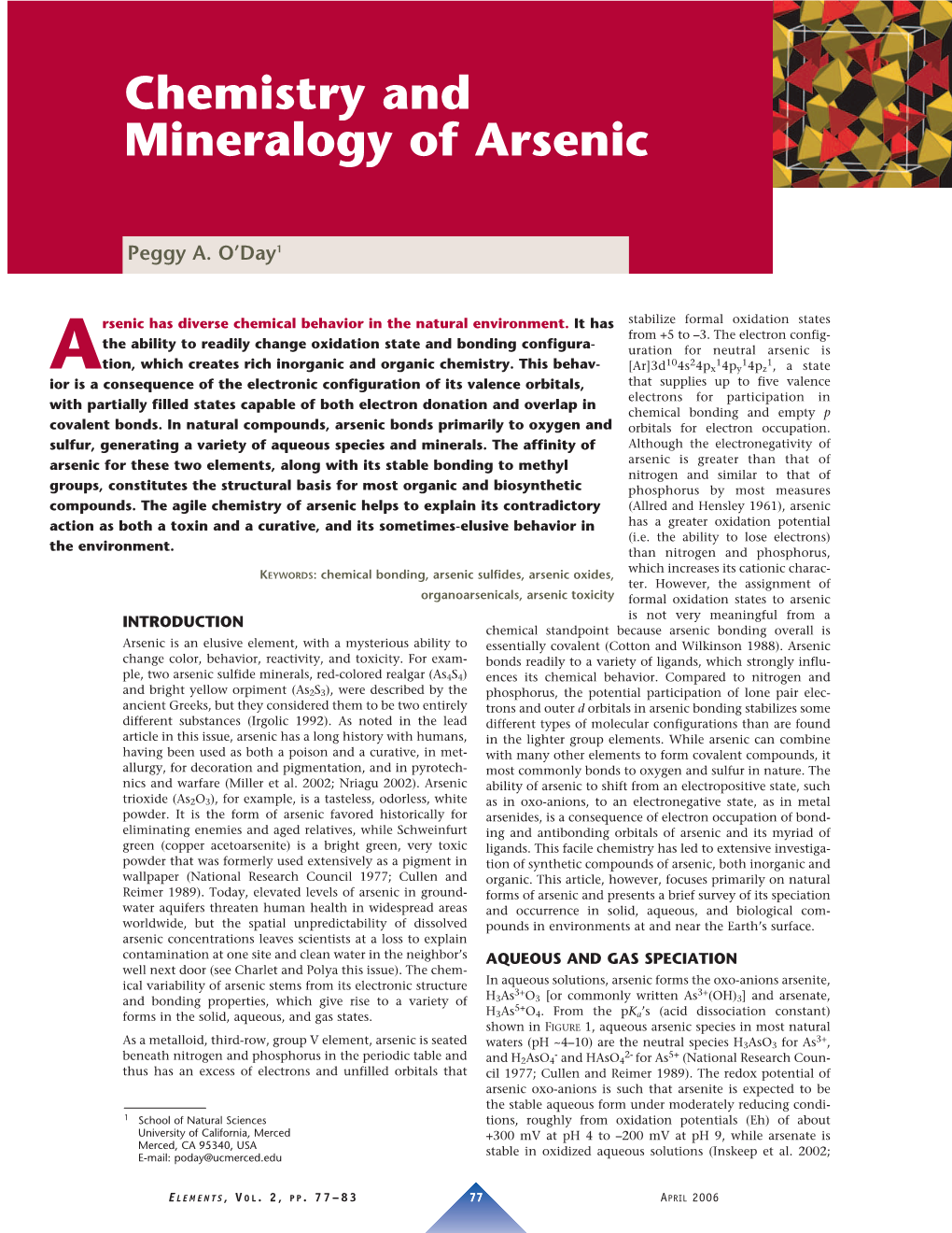 Chemistry and Mineralogy of Arsenic