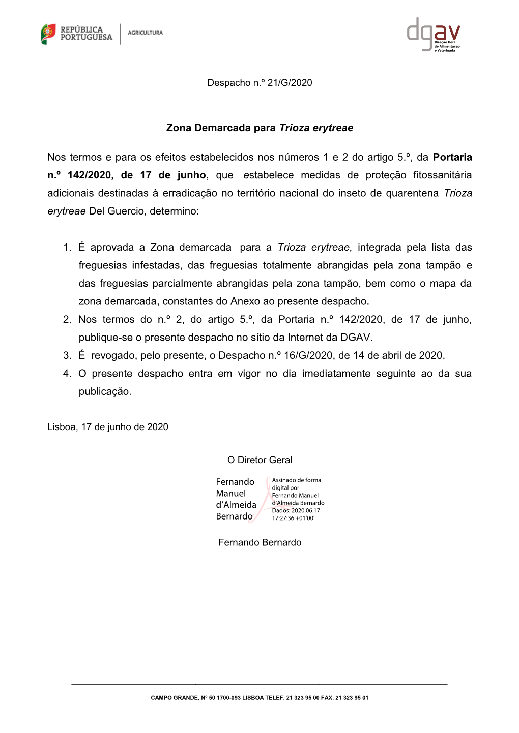 Zona Demarcada Para Trioza Erytreae Nos Termos E Para Os Efeitos