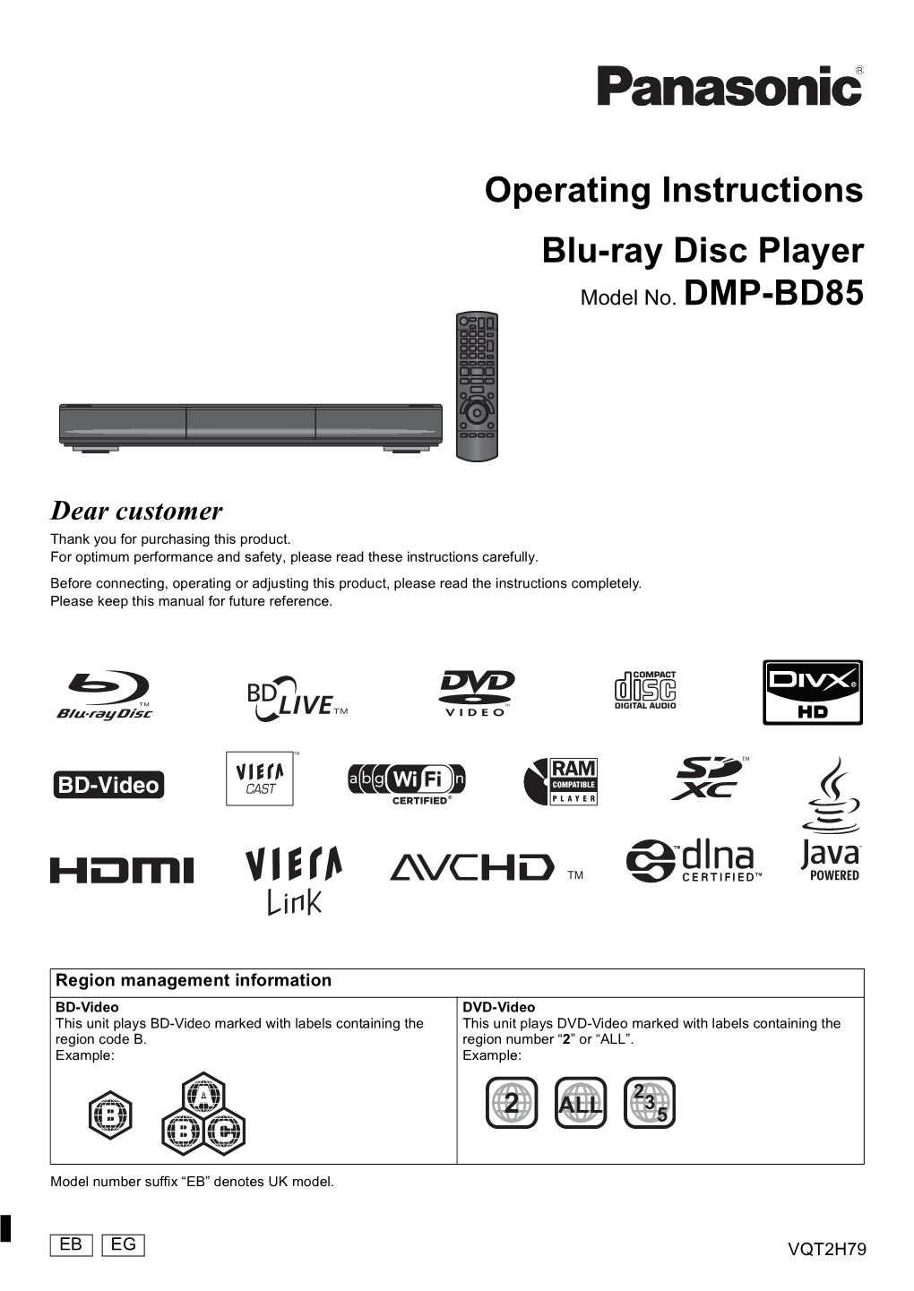 Operating Instructions Blu-Ray Disc Player Model No