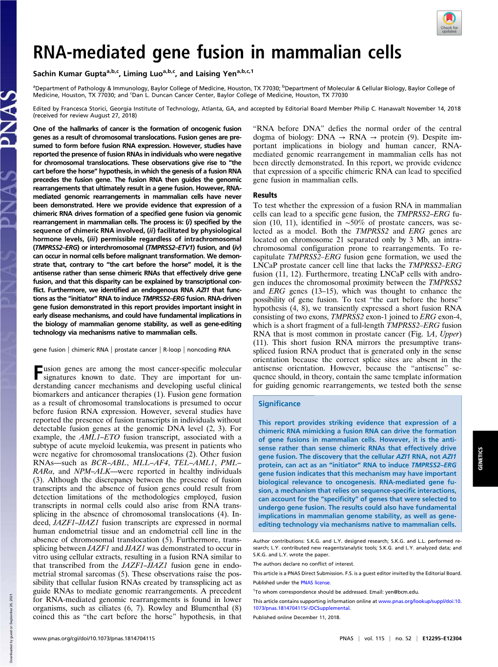 RNA-Mediated Gene Fusion in Mammalian Cells