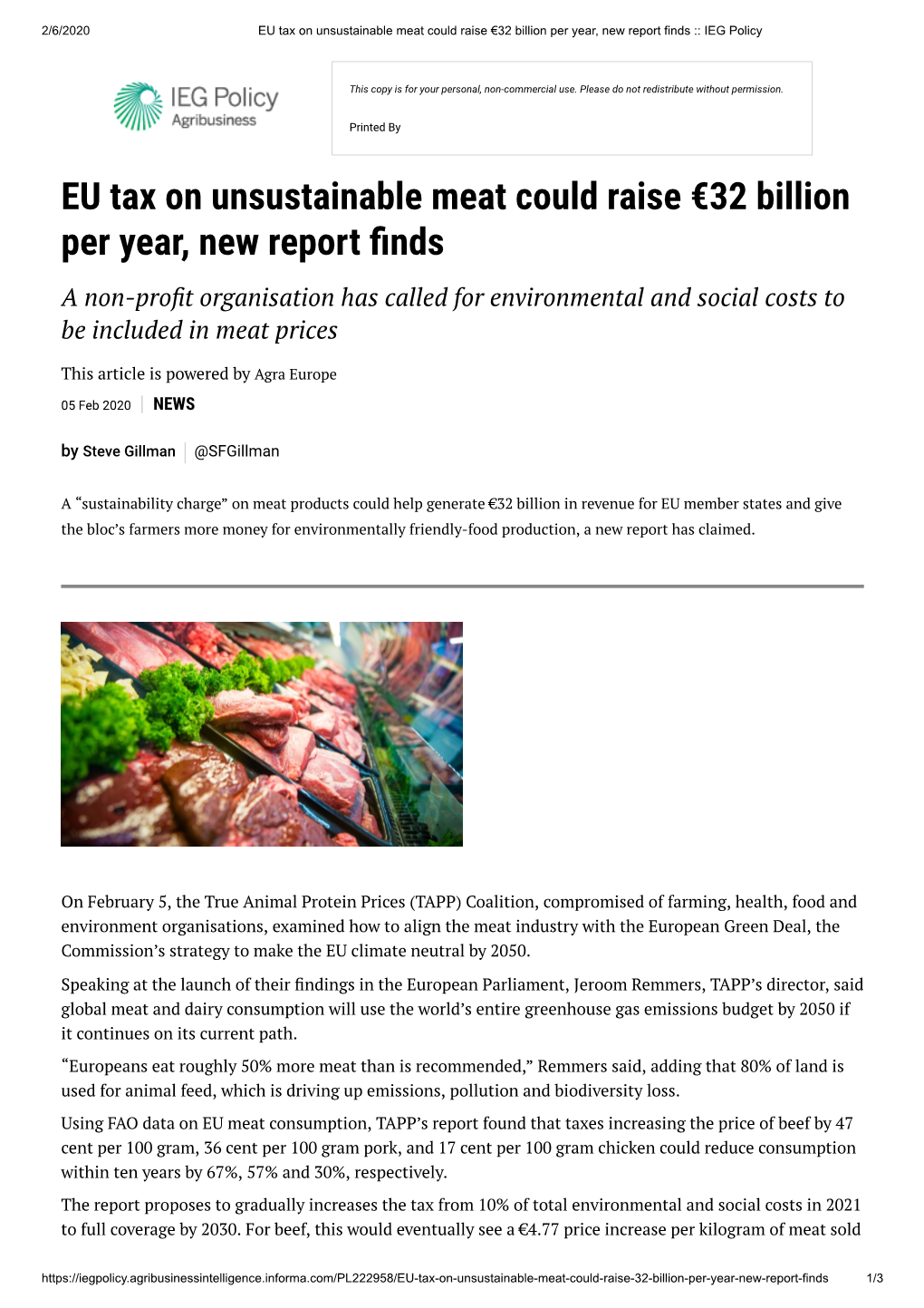 EU Tax on Unsustainable Meat Could Raise €32 Billion Per Year, New Report Finds :: IEG Policy