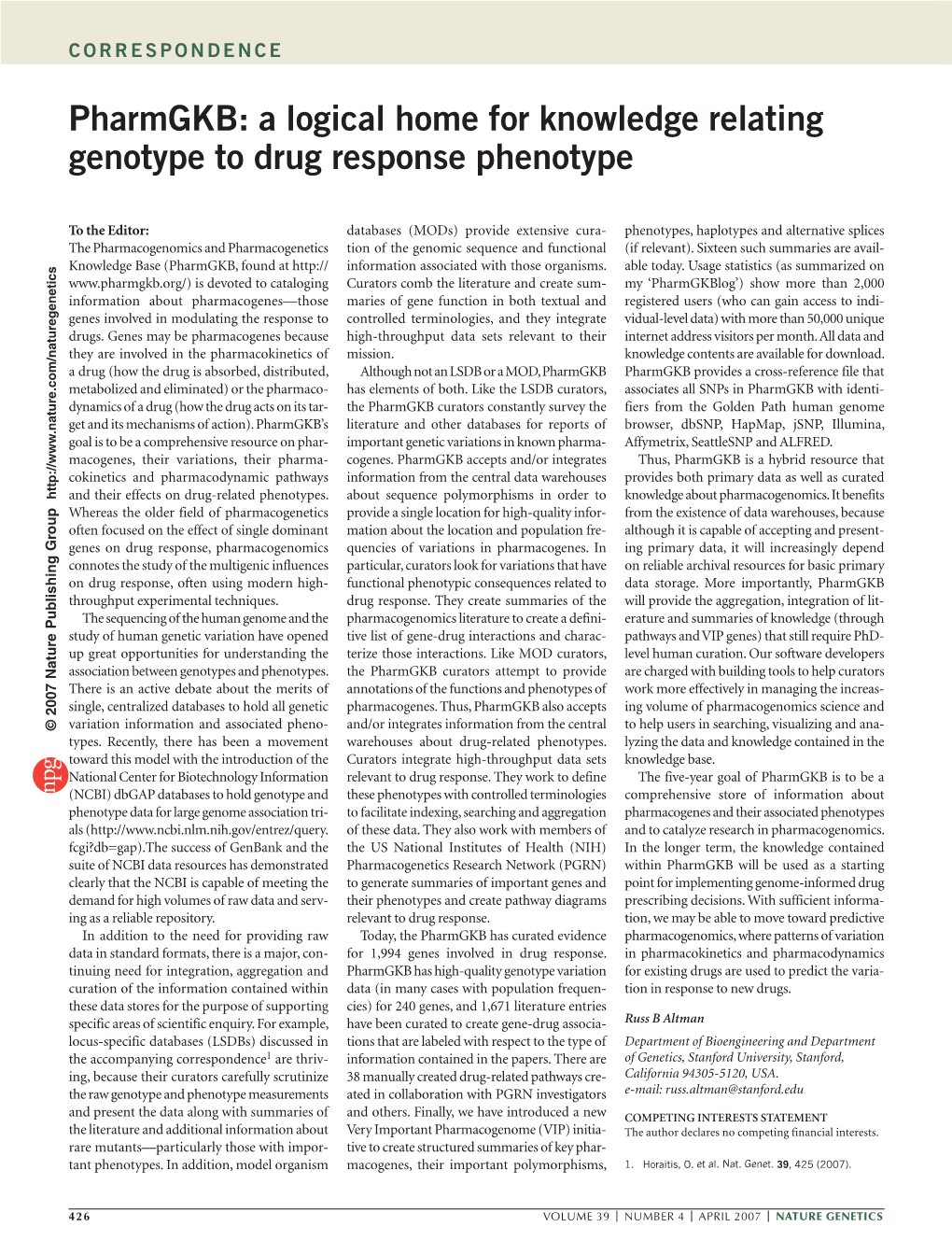 A Logical Home for Knowledge Relating Genotype to Drug Response Phenotype