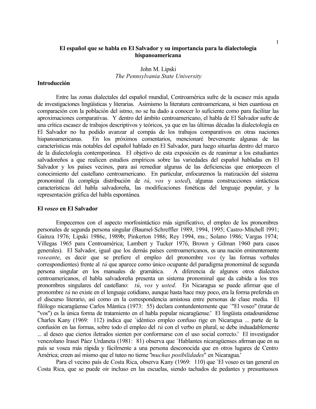 1 El Español Que Se Habla En El Salvador Y Su Importancia Para La Dialectología Hispanoamericana