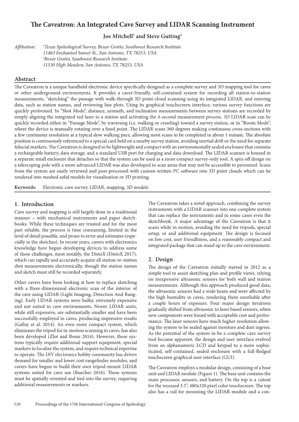 An Integrated Cave Survey and LIDAR Scanning