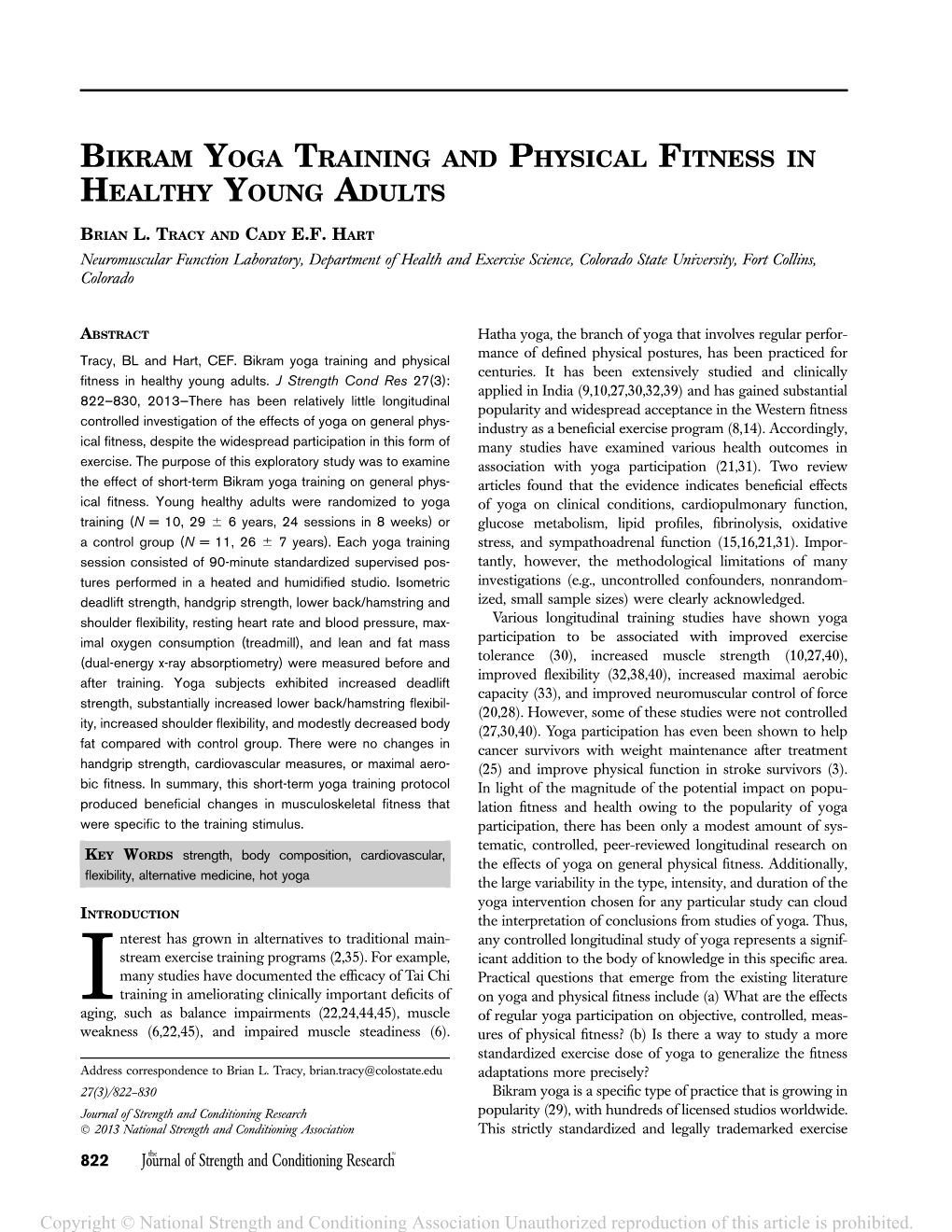 Bikram Yoga Training and Physical Fitness in Healthy Young Adults