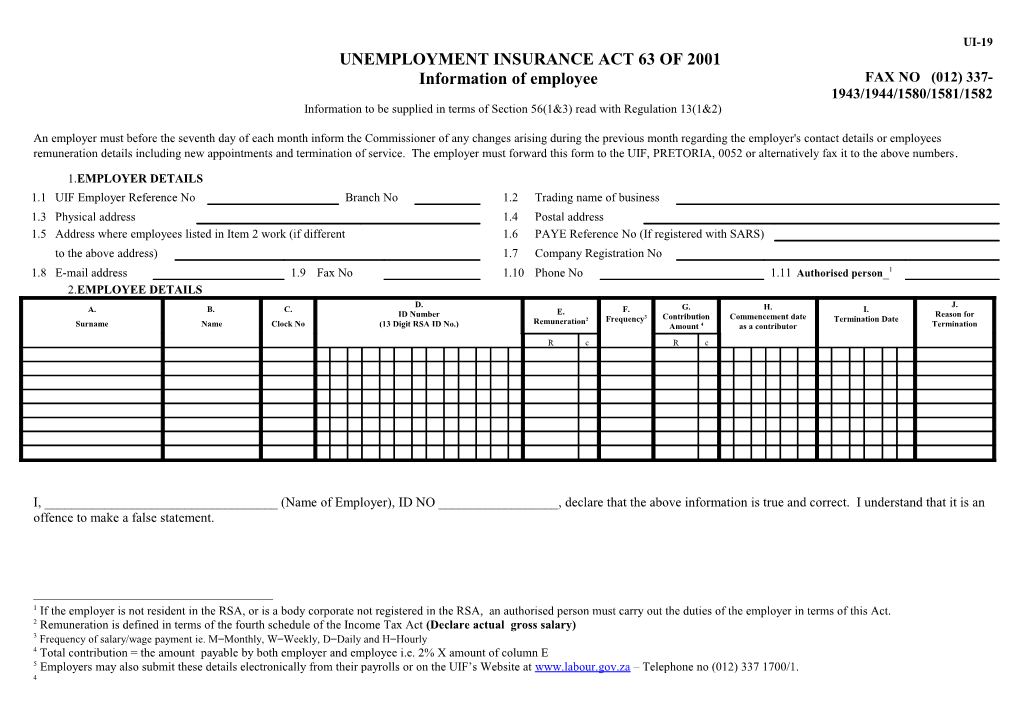 Unemployment Insurance Act 63 of 2001