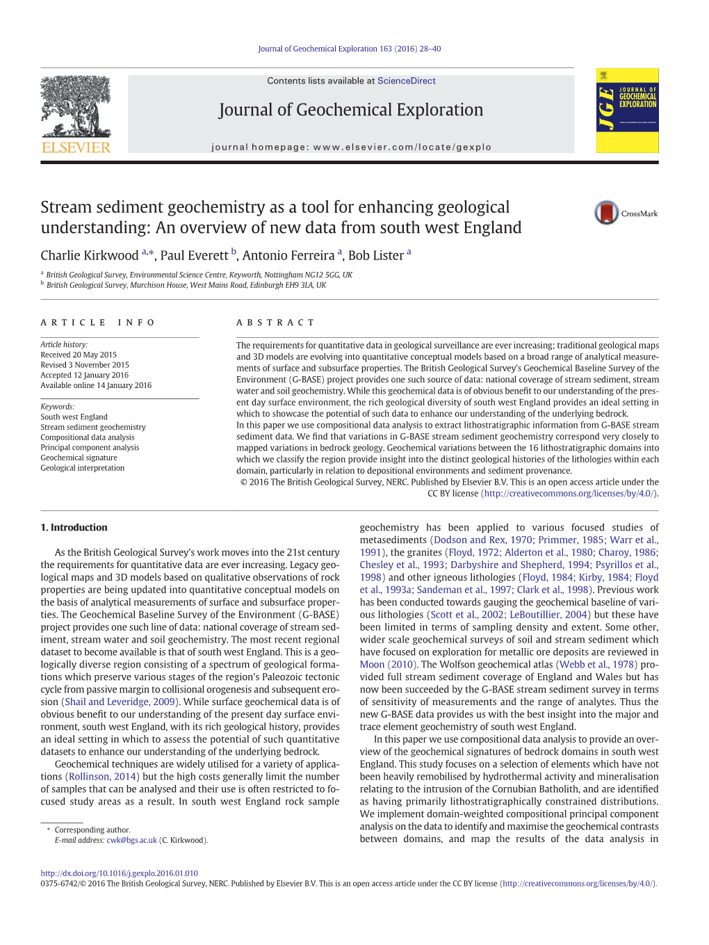 Stream Sediment Geochemistry As a Tool for Enhancing Geological Understanding: an Overview of New Data from South West England