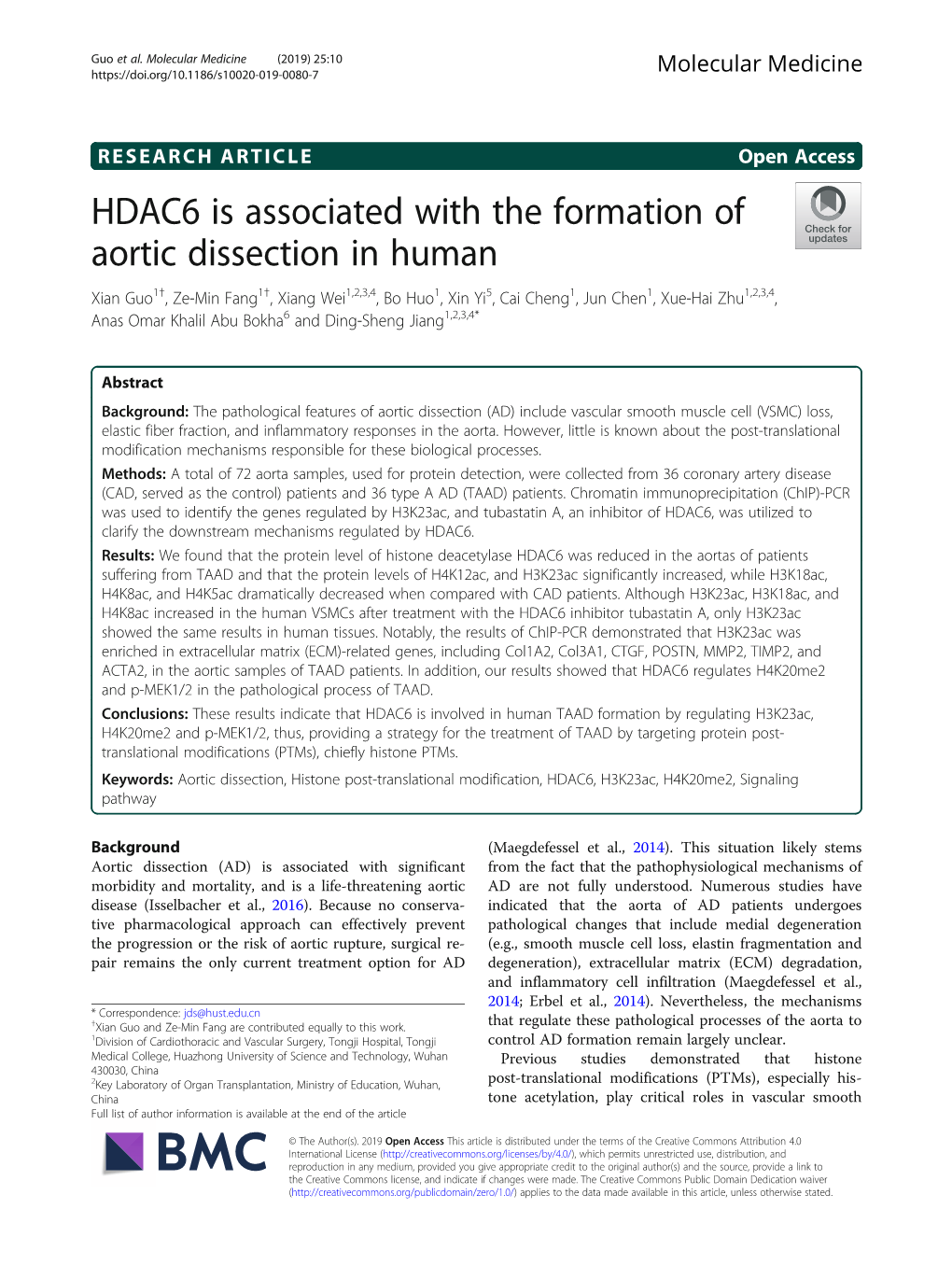 HDAC6 Is Associated with the Formation of Aortic Dissection In