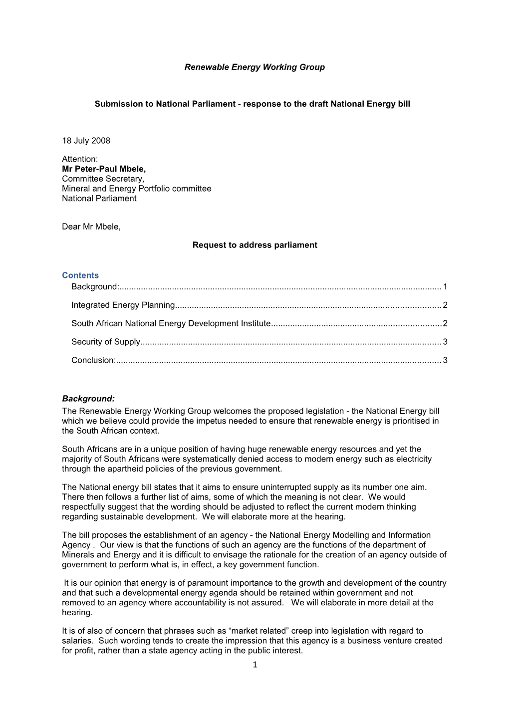 Renewable Energy Working Group