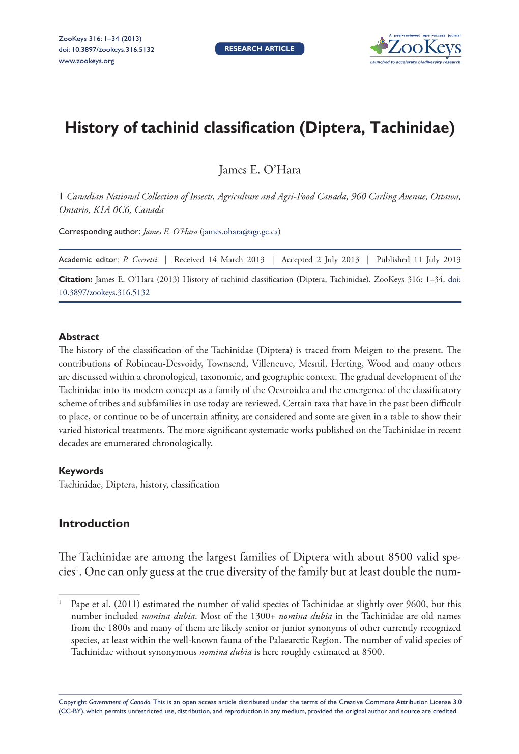 Diptera, Tachinidae) 1 Doi: 10.3897/Zookeys.316.5132 Research Article Launched to Accelerate Biodiversity Research