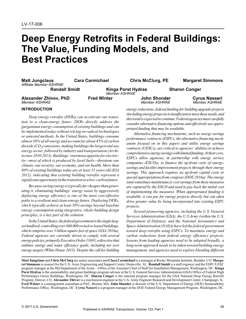 Deep Energy Retrofits in Federal Buildings: the Value, Funding Models, and Best Practices
