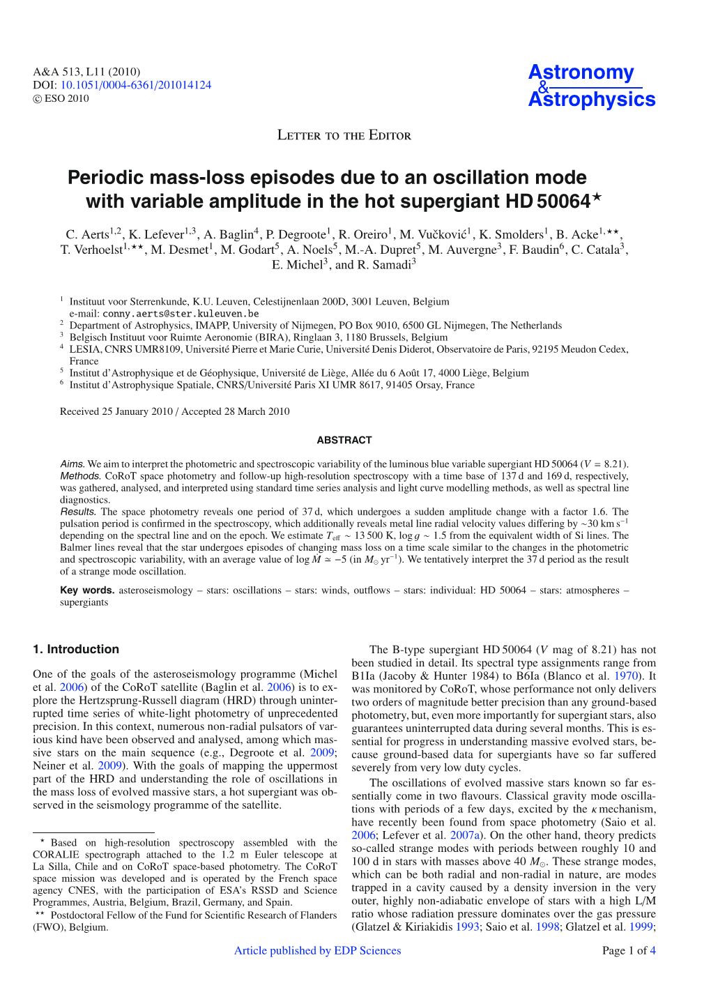 Periodic Mass-Loss Episodes Due to an Oscillation Mode with Variable Amplitude in the Hot Supergiant HD 50064