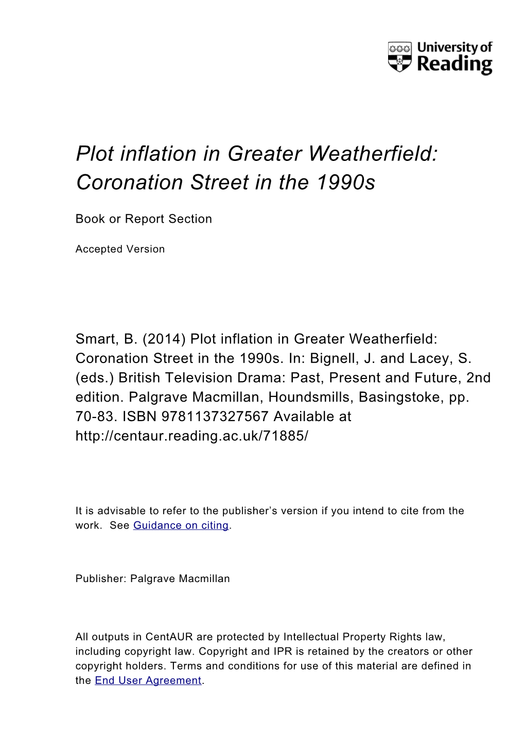 Plot Inflation in Greater Weatherfield: Coronation Street in the 1990S