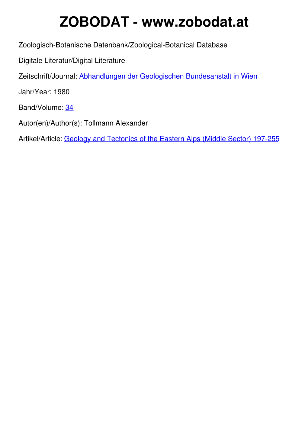 Geology and Tectonics of the Eastern Alps (Middle Sector) 197-255 ©Geol