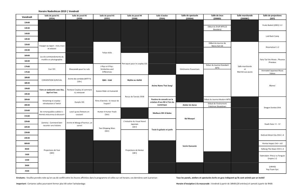 Vendredi Horaire Nadeshicon 2019 | Vendredi