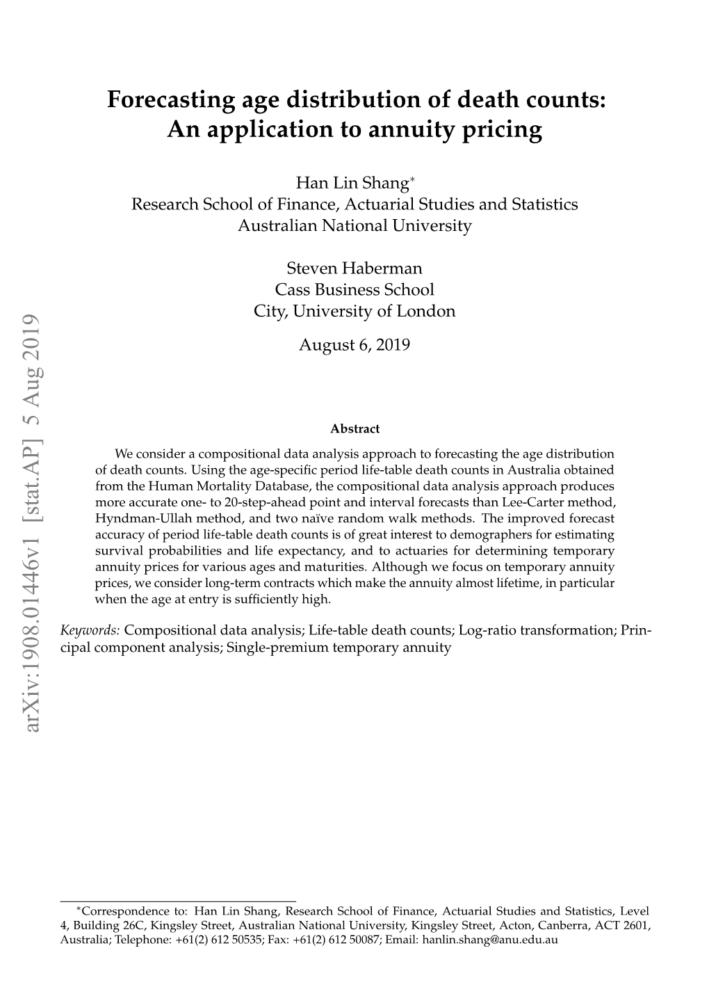 Forecasting Age Distribution of Death Counts: an Application to Annuity Pricing