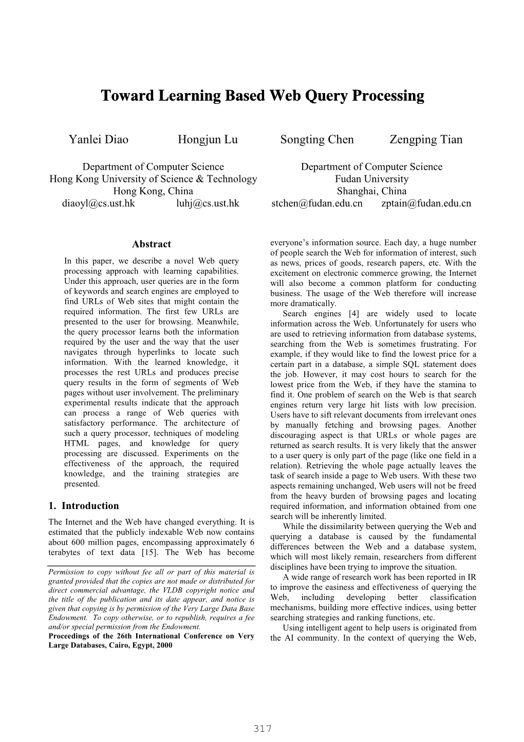 Toward Learning Based Web Query Processing