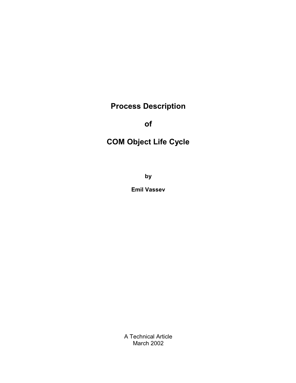 Process Description of COM Object Life Cycle – Emil Vassev