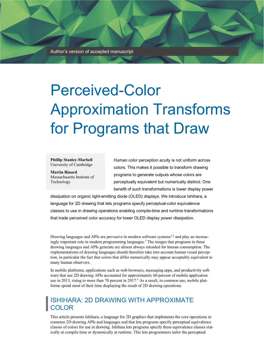 Perceived-Color Approximation Transforms for Programs That Draw
