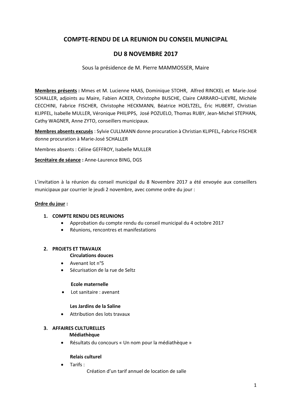 Compte-Rendu De La Reunion Du Conseil Municipal Du 8