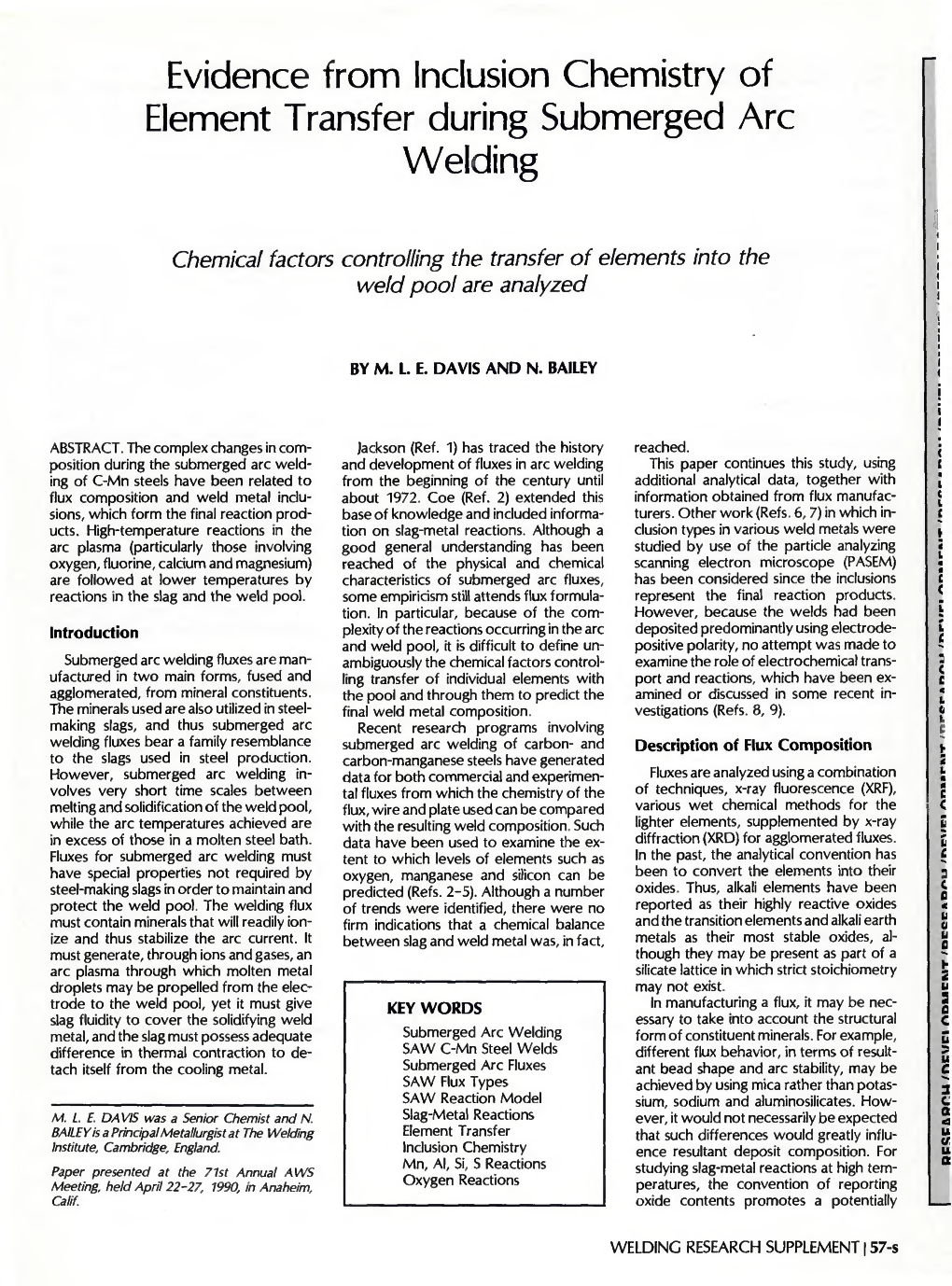 Evidence from Inclusion Chemistry of Element Transfer During Submerged Arc Welding