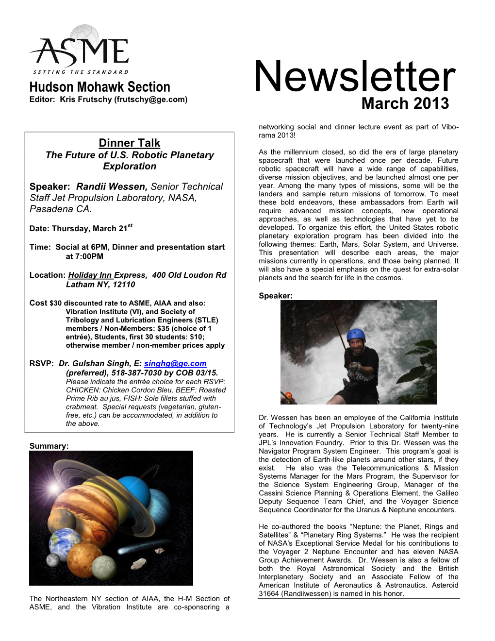 Newsletter Editor: Kris Frutschy (Frutschy@Ge.Com) March 2013