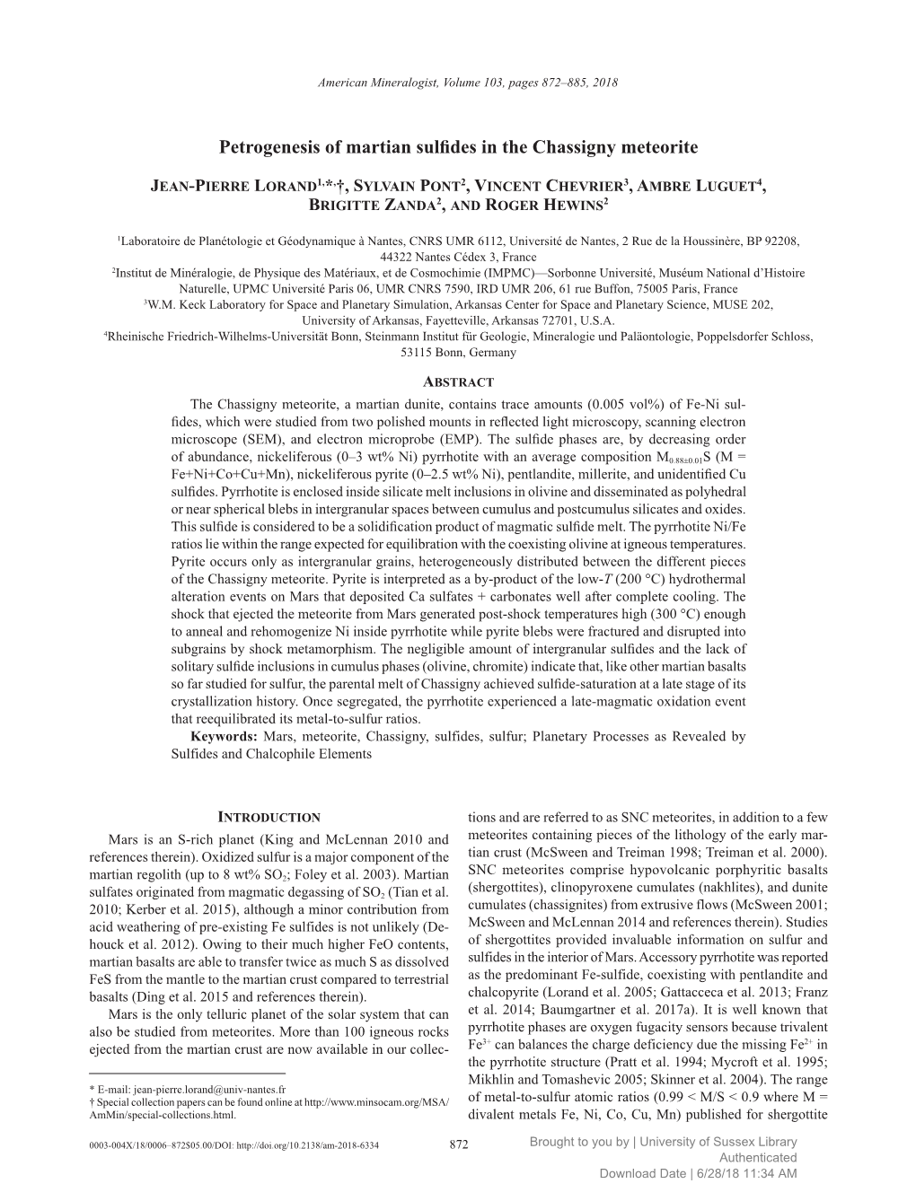 Petrogenesis of Martian Sulfides in the Chassigny Meteorite