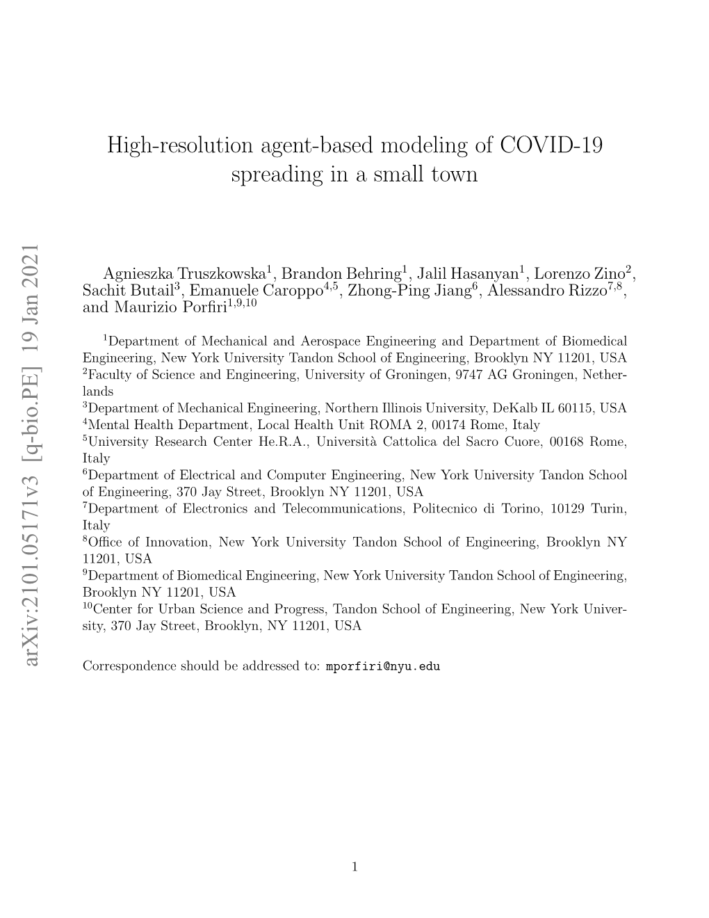 High-Resolution Agent-Based Modeling of COVID-19 Spreading in a Small Town