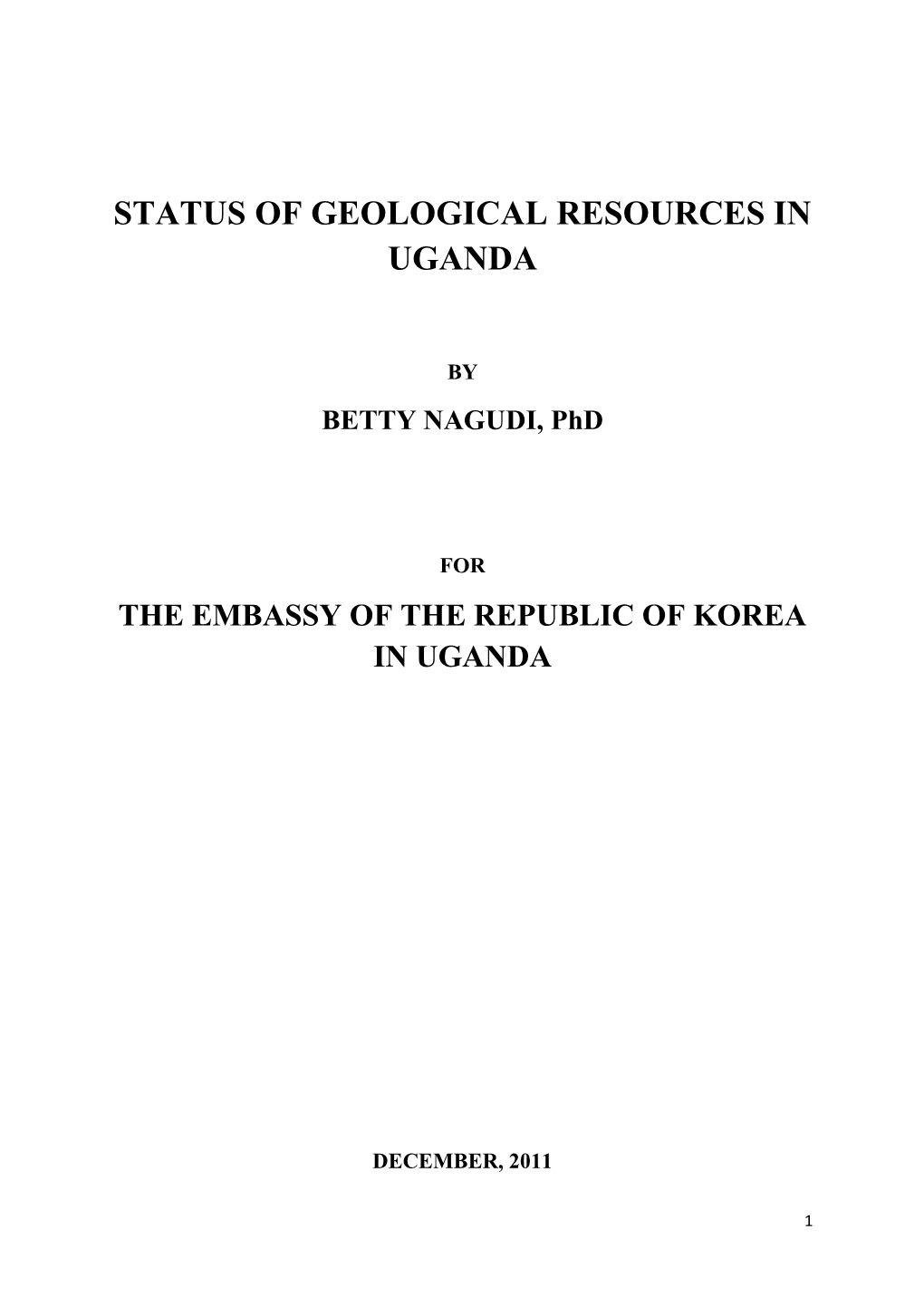 Status of Geological Resources in Uganda