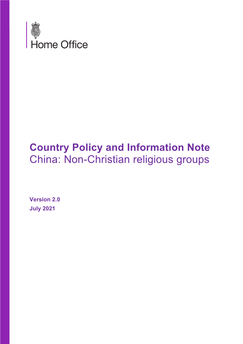 China: Non-Christian Religious Groups, July 2021