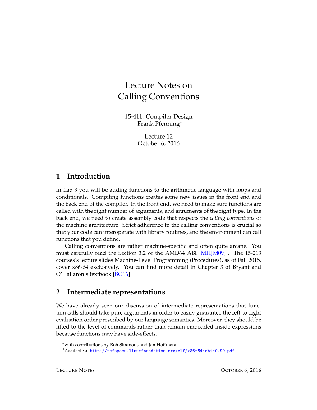 Lecture Notes on Calling Conventions