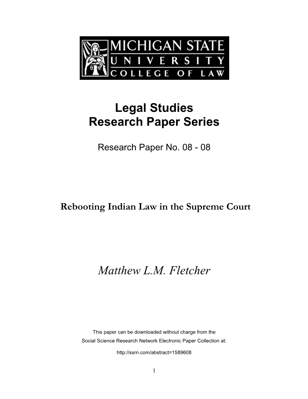 Rebooting Indian Law in the Supreme Court (Fletcher 2010)