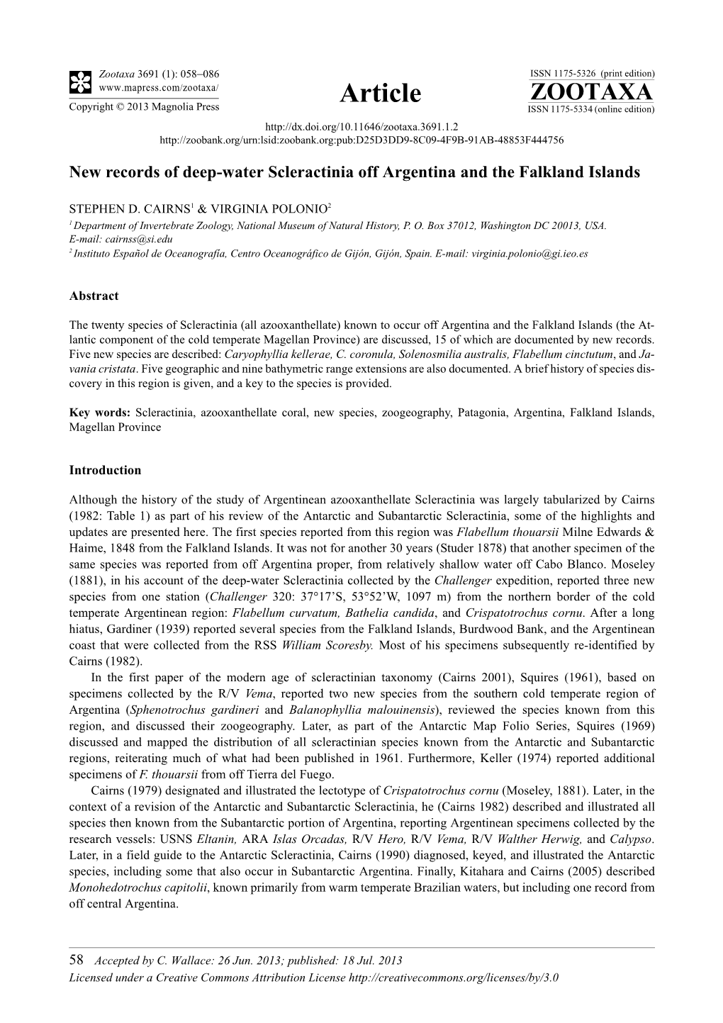 New Records of Deep-Water Scleractinia Off Argentina and the Falkland Islands