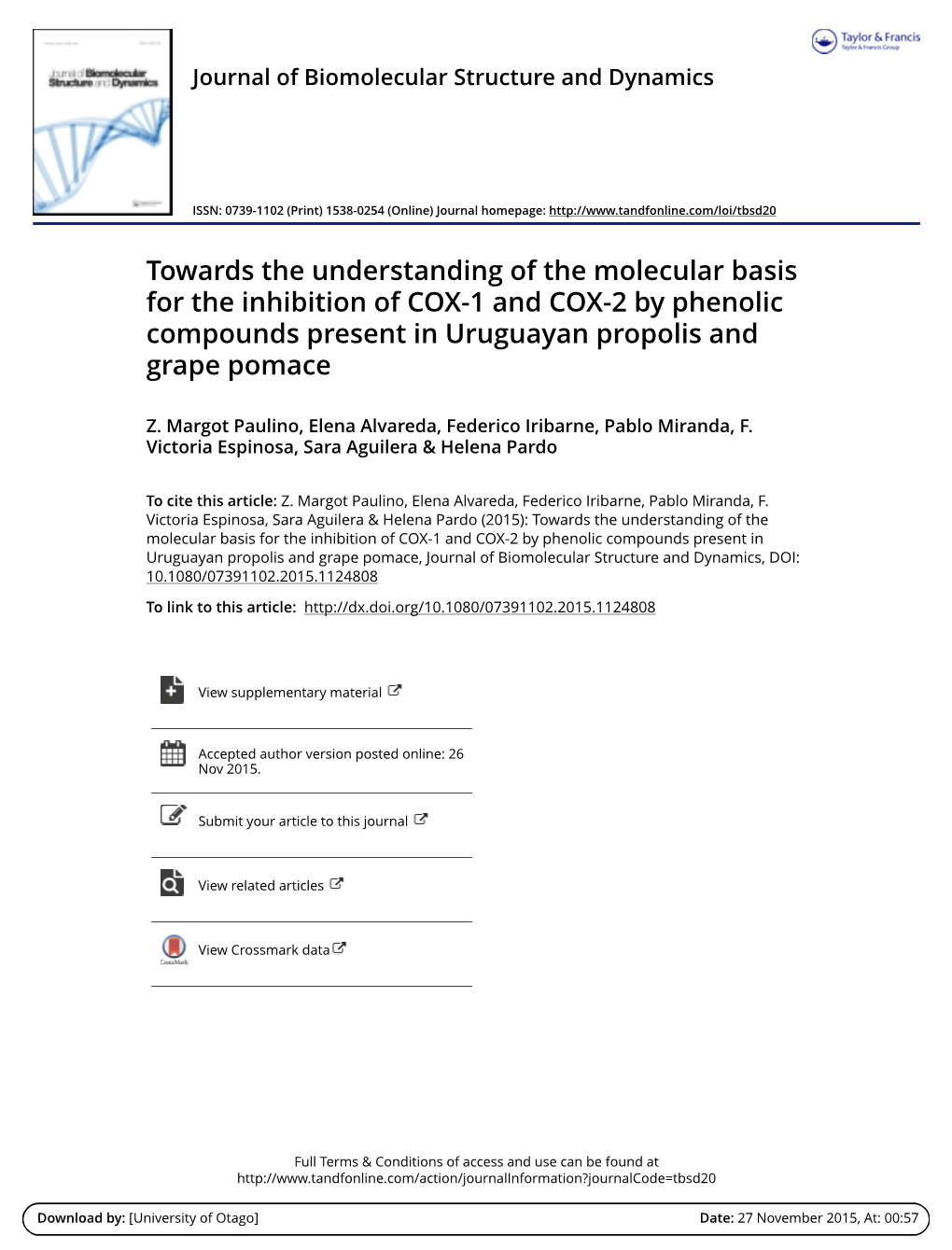Towards the Understanding of the Molecular Basis for the Inhibition of COX-1 and COX-2 by Phenolic Compounds Present in Uruguayan Propolis and Grape Pomace