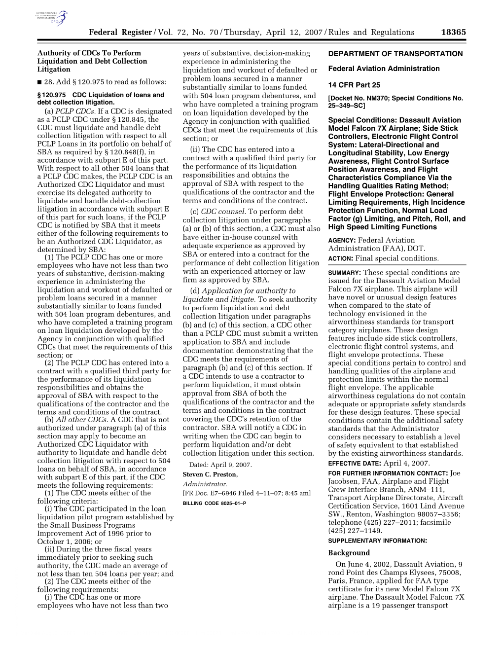 Federal Register/Vol. 72, No. 70/Thursday, April 12, 2007/Rules