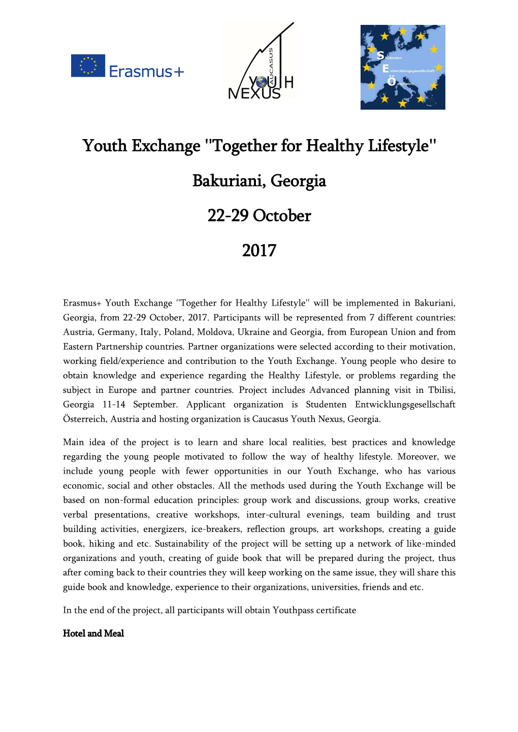 Youth Exchange ''Together for Healthy Lifestyle''