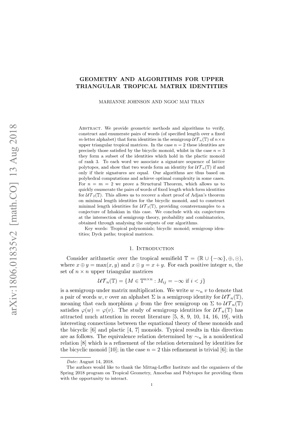 Geometry and Algorithms for Upper Triangular Tropical Matrix Identities